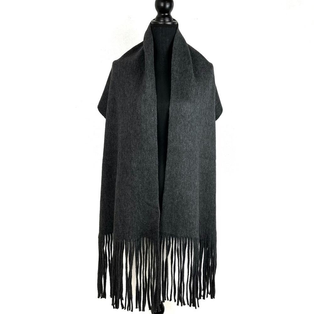 Lucky Brand Winter Scarf Wrap Fringe Gray Neutral Wide